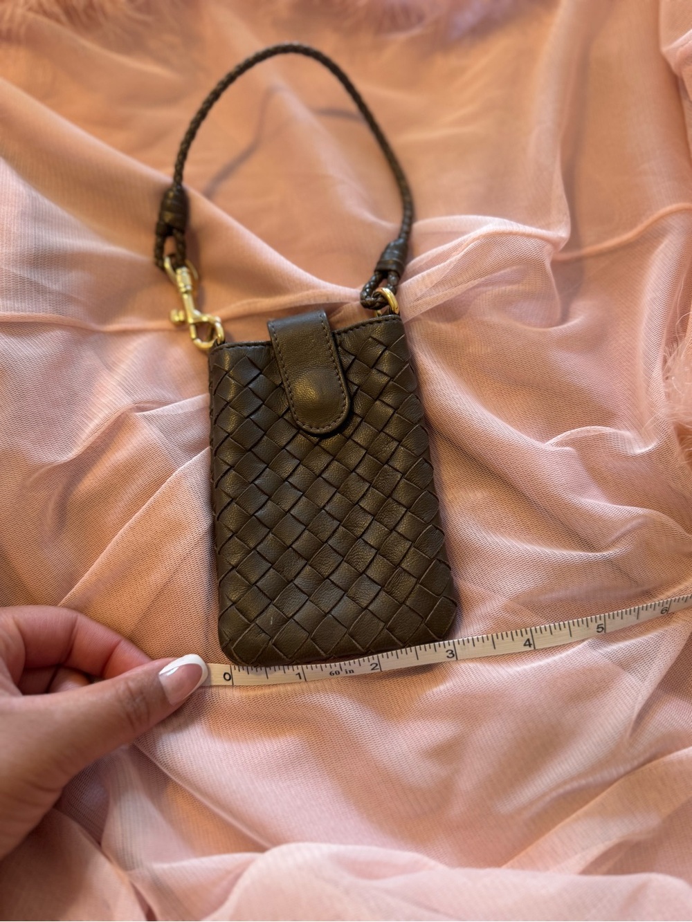 Bottega Veneta Intrecciato Leather Phone Pouch / Wristlet - Chocolate Brown - Picture 7 of 9